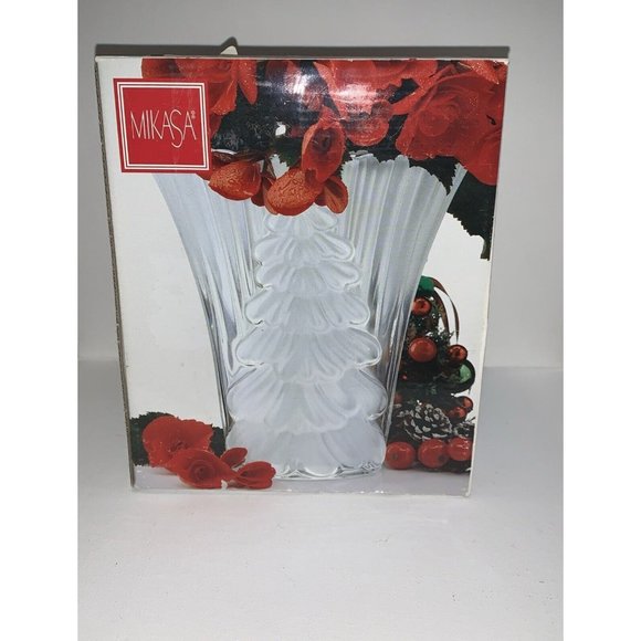 Mikasa Glass Holiday Vase Christmas Tree Winter Dreams Frosted 8 Inch Gift - Picture 1 of 9